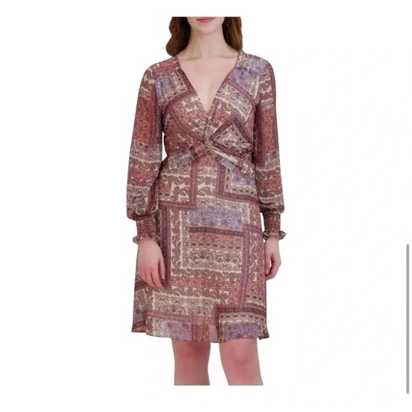 Julia Jordan Paisley Cut-Out Fit & Flare Dress Light Brown NWOT - Picture 2 of 8